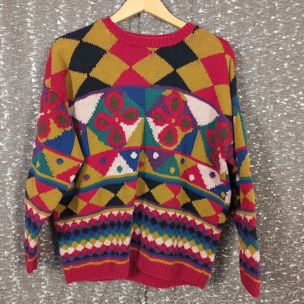 Vintage Cricket Knit Cotton/Linen Geometric Sweater One‎ Size Golf Preppy